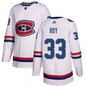 Adidas Montreal Canadiens #33 Patrick Roy White Authentic 2017 100 Classic Stitched Youth NHL Jersey