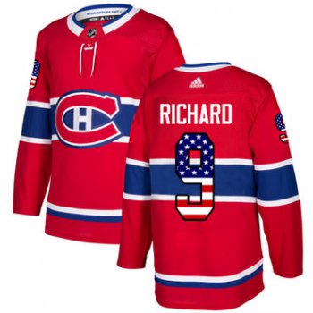 Adidas Montreal Canadiens #9 Maurice Richard Red Home Authentic USA Flag Stitched Youth NHL Jersey