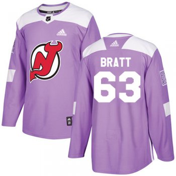 Adidas New Jersey Devils #63 Jesper Bratt Purple Authentic Fights Cancer Stitched Youth NHL Jersey