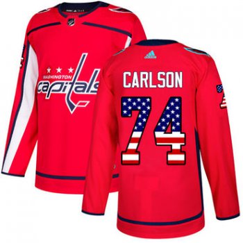 Adidas Washington Capitals #74 John Carlson Red Home Authentic USA Flag Stitched Youth NHL Jersey