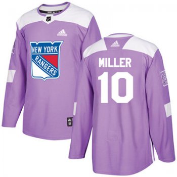 Adidas Detroit Rangers #10 J.T. Miller Purple Authentic Fights Cancer Stitched Youth NHL Jersey