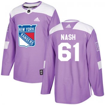 Adidas Detroit Rangers #61 Rick Nash Purple Authentic Fights Cancer Stitched Youth NHL Jersey