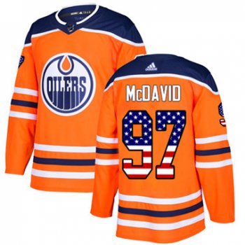 Adidas Edmonton Oilers #97 Connor McDavid Orange Home Authentic USA Flag Stitched Youth NHL Jersey