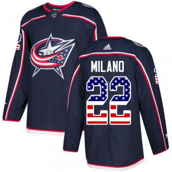 Adidas Blue Jackets #22 Sonny Milano Navy Blue Home Authentic USA Flag Stitched Youth NHL Jersey