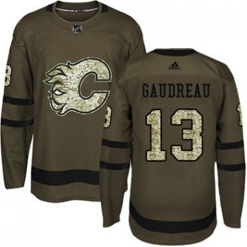 Adidas Flames #13 Johnny Gaudreau Green Salute to Service Stitched Youth NHL Jersey