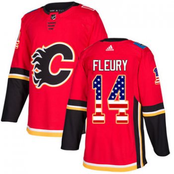 Adidas Flames #14 Theoren Fleury Red Home Authentic USA Flag Stitched Youth NHL Jersey