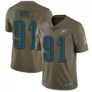 Youth Nike Philadelphia Eagles #91 Fletcher Cox Olive Stitched NFL Limited 2017 Salute to Service Jersey