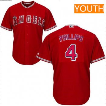 Youth Los Angeles Angels #4 Brandon Phillips Red Alternate Stitched MLB Majestic Cool Base Jersey