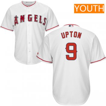 Youth Los Angeles Angels #9 Justin Upton White Home Stitched MLB Majestic Cool Base Jersey