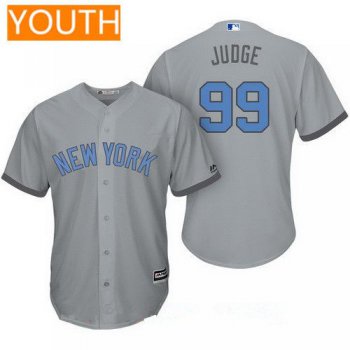 Youth New York Yankees #99 Aaron Judge Gray With Baby Blue Father's Day Stitched MLB Majestic Cool Base Jersey