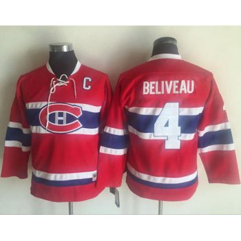 Canadiens #4 Jean Beliveau Red CCM Throwback Stitched Youth NHL Jersey