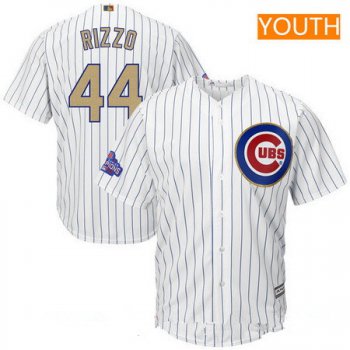 Youth Chicago Cubs #44 Anthony Rizzo White World Series Champions Gold Stitched MLB Majestic 2017 Cool Base Jersey