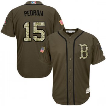 Youth Boston Red Sox #15 Dustin Pedroia Green Salute To Service Stitched MLB Majestic Cool Base Jersey