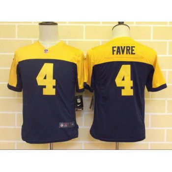 Youth Green Bay Packers #4 Brett Favre Navy Blue Gold Alternate NFL Nike Game Jersey