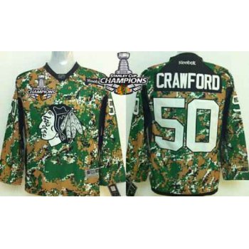 Chicago Blackhawks #50 Corey Crawford 2014 Camo Kids Jersey W/2015 Stanley Cup Champion Patch
