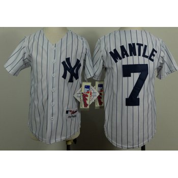 New York Yankees #7 Mickey Mantle Name White Kids Jersey