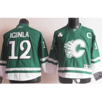 Calgary Flames #12 Jarome Iginla St. Patrick's Day Green Kids Jersey