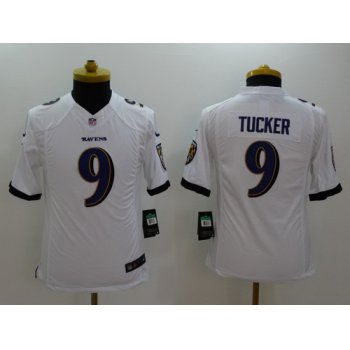 Nike Baltimore Ravens #9 Justin Tucker 2013 White Limited Kids Jersey