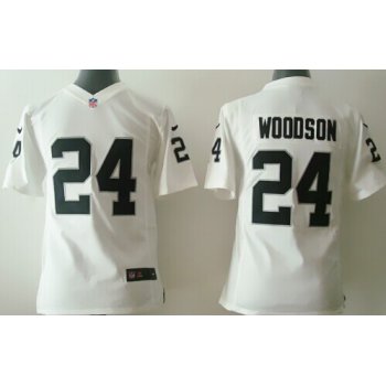 Nike Oakland Raiders #24 Charles Woodson White Game Kids Jersey