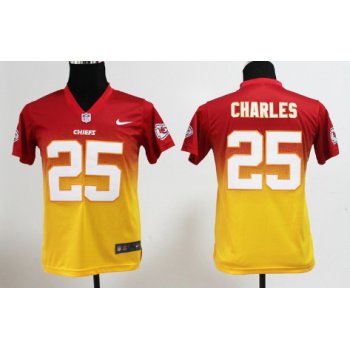 Nike Kansas City Chiefs #25 Jamaal Charles Red/Yellow Fadeaway Kids Jersey