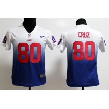 Nike New York Giants #80 Victor Cruz White/Blue Fadeaway Kids Jersey