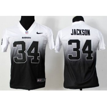 Nike Oakland Raiders #34 Bo Jackson White/Black Fadeaway Kids Jersey