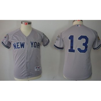 New York Yankees #13 Alex Rodriguez Gray Kids Jersey
