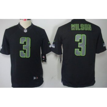 Nike Seattle Seahawks #3 Russell Wilson Black Impact Limited Kids Jersey