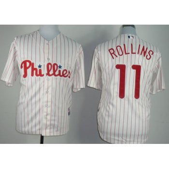 Philadelphia Phillies #11 Jimmy Rollins White Pinstripe Kids Jersey