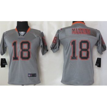 Nike Denver Broncos #18 Peyton Manning Lights Out Gray Kids Jersey