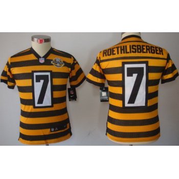 Nike Pittsburgh Steelers #7 Ben Roethlisberger Yellow With Black Throwback 80TH Kids Jersey