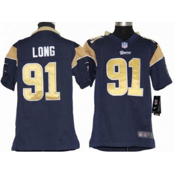 Nike St. Louis Rams #91 Chris Long Navy Blue Game Kids Jersey