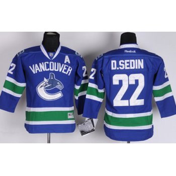 Vancouver Canucks #22 Daniel Sedin Blue Kids Jersey