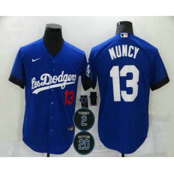 Men's Los Angeles Dodgers #13 Max Muncy Blue #2 #20 Patch City Connect Number Cool Base Stitched Jersey