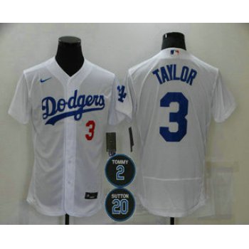Men's Los Angeles Dodgers #3 Chris Taylor White#2 #20 Patch Stitched MLB Flex Base Nike Jersey
