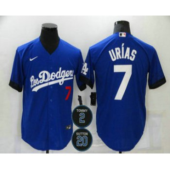 Men's Los Angeles Dodgers #7 Julio Urias Blue #2 #20 Patch City Connect Number Cool Base Stitched Jersey