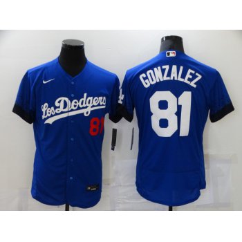 Men's Los Angeles Dodgers #81 Victor Gonzalez Blue 2021 City Connect Flex Base Stitched Jersey