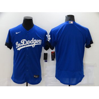 Men's Los Angeles Dodgers Blank Blue 2021 City Connect Flex Base Stitched Jersey