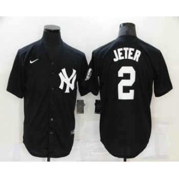Men's New York Yankees #2 Derek Jeter Black Stitched MLB Nike Cool Base Throwback Jersey