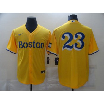 Men Boston Red Sox 23 No name Yellow Game 2021 Nike MLB Jerseys