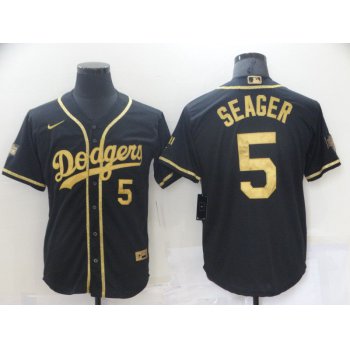 Men's Los Angeles Dodgers #5 Corey Seager Black Gold Stitched MLB Cool Base Nike Jersey