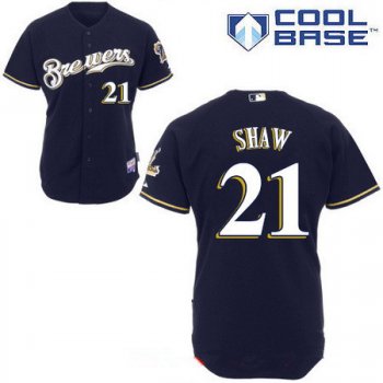 Men's Milwaukee Brewers #21 Travis Shaw Navy Blue Brewers Stitched MLB Majestic Cool Base Jersey