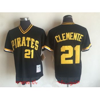 Men's Pittsburgh Pirates #21 Roberto Clemente Black Mesh Batting Practice Throwback Jersey By Mitchell & Ness