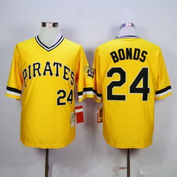 Men's Pittsburgh Pirates #24 Barry Bonds Yellow Pullover Throwback Stitched MLB Jersey By Mitchell & Ness