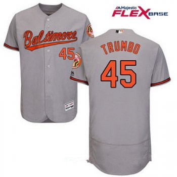 Men's Baltimore Orioles #45 Mark Trumbo Gray Road Stitched MLB Majestic Flex Base Jersey