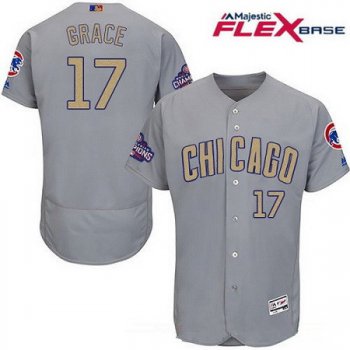 Men's Chicago Cubs #17 Mark Grace Gray World Series Champions Gold Stitched MLB Majestic 2017 Flex Base Jersey