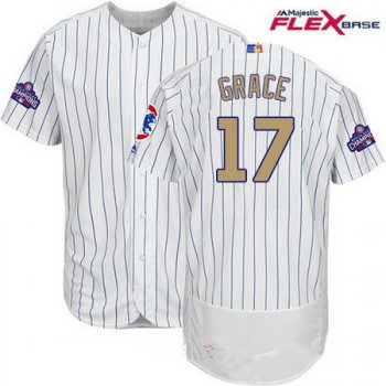 Men's Chicago Cubs #17 Mark Grace White World Series Champions Gold Stitched MLB Majestic 2017 Flex Base Jersey