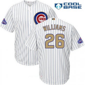 Men's Chicago Cubs #26 Billy Williams White World Series Champions Gold Stitched MLB Majestic 2017 Cool Base Jersey