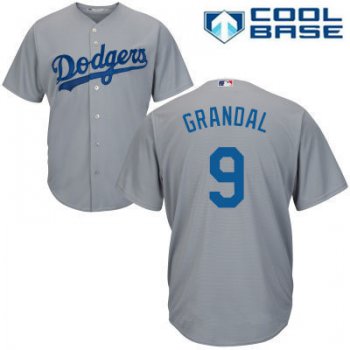 Men's Los Angeles Dodgers #9 Yasmani Grandal Gray Alternate Stitched MLB Majestic Cool Base Jersey