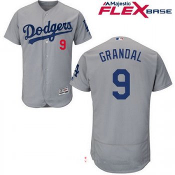 Men's Los Angeles Dodgers #9 Yasmani Grandal Gray Alternate Stitched MLB Majestic Flex Base Jersey